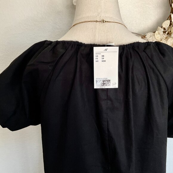 H&M Drawstring Neck Dress Black Babydoll Dress w/ Bead and Palm Tree Charms XS - Picture 13 of 16